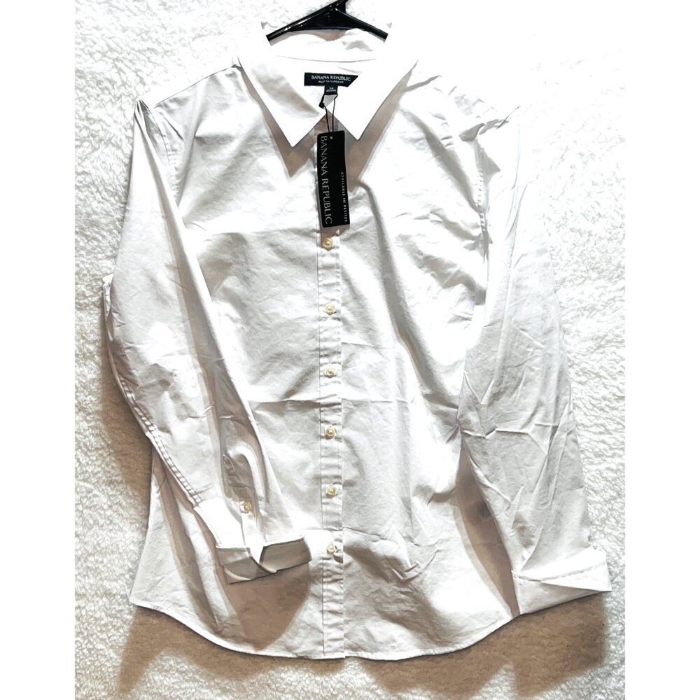 New Banana Republic Womens White Tailored Fit 12 Long Sleeve Button-Up Shirt